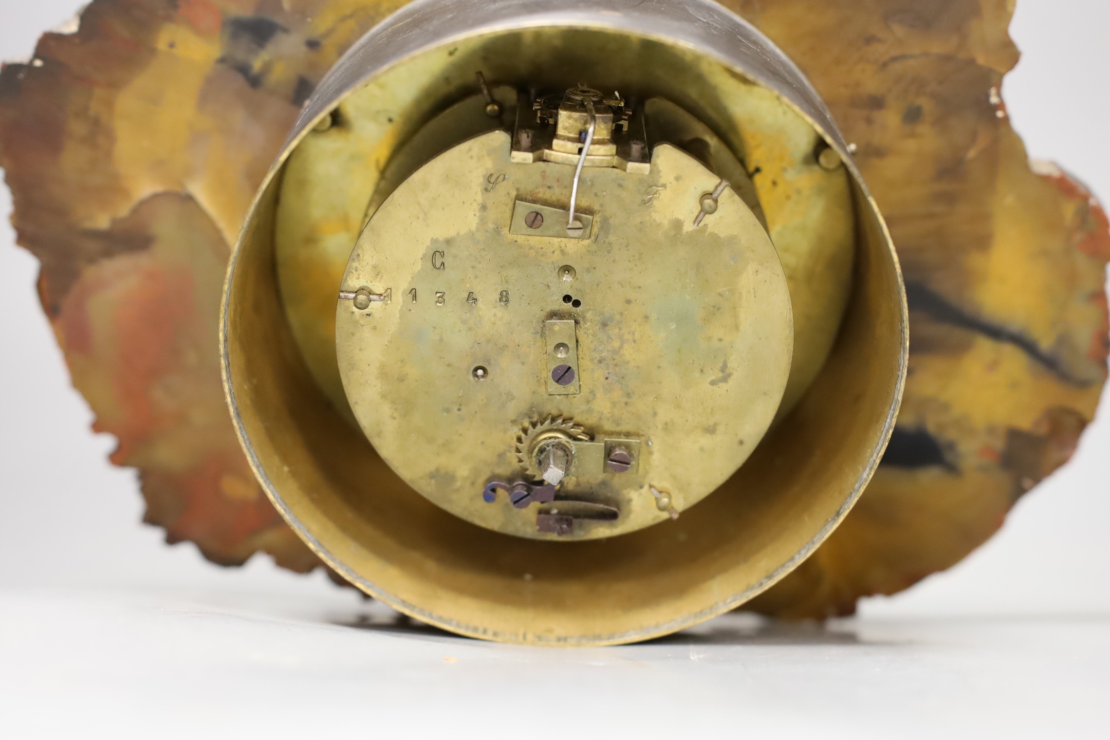 An English agate wall clock marked ‘Payne’ and ‘Tunbridge Wells’ to dial, 28cm wide